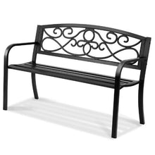 50-Inch Metal Outdoor Bench 550 lbs Capacity with Backrest and Armrests – Ideal for Garden Park Patio Yard Front Porch