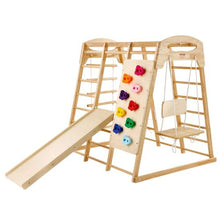 7-in-1 Toddler Indoor Jungle Gym, Wooden Climbing Playset with Swing, Slide & More