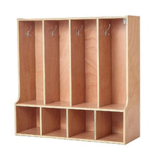 4-Section Toddler Cubby Storage Organizer with Coat Hooks Natural