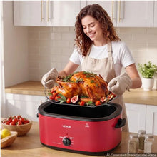 24QT Electric Roaster Oven 1450W Viewing Lid Defrost & Warm Functions Removable Pan & Rack (Red)