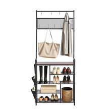 70.9" Hall Tree Coat Rack with Shoe Storage 4-Tier Organizer Hooks Side Pocket Wire Shelf Steel Frame for Entryway Bedroom Closet