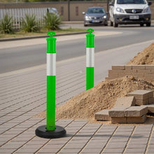 48" Traffic Delineator Posts with Fillable Base & Reflective Strips Green for Construction & Parking Lot Safety