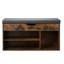 Entryway Shoe Bench 31.7 x 12.0 x 17.5 Inch with Lift Top Storage 300lbs Capacity Cushion Seat & 3 Cabinets (Brown + Black)