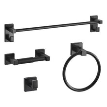 Matte Black 4-Piece Stainless Steel Bathroom Hardware Set, 24-inch Towel Bar Towel Ring, Robe Hook Toilet Paper Holder Wall Mounted