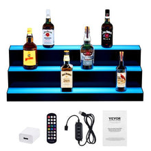 3 Tiers 30 Inch LED Lighted Liquor Bottle Display Drink Shelves with RF Remote & App Control