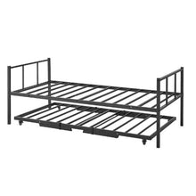 Twin Metal Daybed with Pop-Up Trundle Space-Saving Heavy-Duty Frame 2 Lockable Casters (Black)