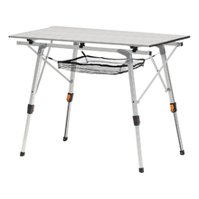 Portable Roll Up Camping Table – Adjustable Aluminum Table with Mesh Shelf & Carry Bag (Silver)