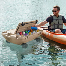 40 QT Floating Cooler with Wheels & Tow Rope Floating Ice Chest with Dry Storage Apricot