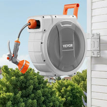 145 ft Retractable Garden Hose Reel 1/2" Wall Mounted Hose Reel with 9-Pattern Nozzle & 180° Swivel Bracket