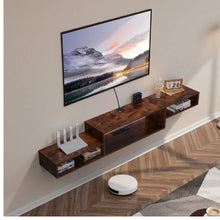 70 In Floating TV Stand Wall Mount Entertainment Center with Power Outlet & Cable Hole Modern TV Shelf with Storage Cabinet - (Wood)