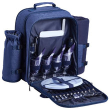4 Person Picnic Backpack Insulated Cooler Compartment wid Bottle/Wine Holder for Hiking Camping Navy Blue