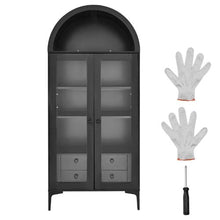 70-Inch Arched Display Cabinet with Glass Doors 4-Tier Curio Cabinet with Adjustable Shelves