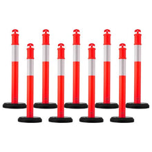 48" Traffic Delineator Posts with Fillable Base & Reflective Strips Red for Construction & Parking Lot Safety