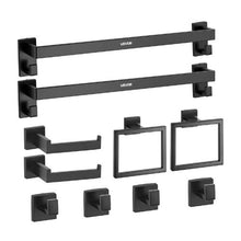 Matte Black 10-Piece Bathroom Hardware Set 2 x 24-in Towel Bars 2 Towel Racks 4 Robe Hooks 2 Toilet Paper Holders Wall Mounted