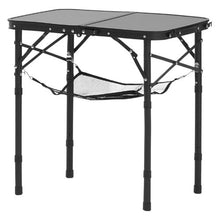 24x16 In Adjustable Folding Camping Table – Aluminum Side Table with Mesh Shelf & Handle (Black)