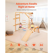 8-in-1 Indoor Playground Jungle Gym, Wooden Playset with Swing, Slide, Climbing Net & More for Kids