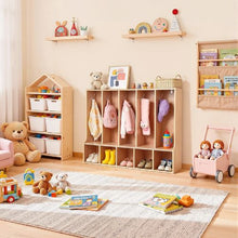 Wooden Kids Coat Locker with 10 Hooks & Storage Cubbies Natural