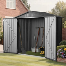 6 x 4 FT Metal Garden Shed Outdoor Storage Shed Lockable Doors 4 Louver Vents Peak Roof (Gray)
