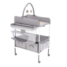 Adjustable Baby Changing Table with Drawers Foldable Diaper Station with Wheels Side Basket Hanging Rod & Star Toys (Light Gray)