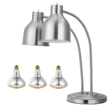500W Electric Food Heating Lamp, Dual-Head Stainless Steel Warmer with 3 Bulbs for Catering Kitchen and Buffet Stations