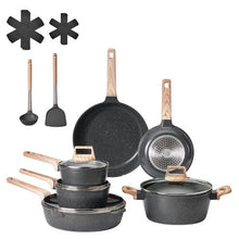 Pots and Pans Set Nonstick Granite Cookware Set for Kitchen (17 Piece) Black"