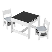 White Kids Table and 2 Chairs Set with Storage Wooden Toddler Activity Table
