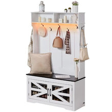 42" Hall Tree Entryway Bench with LED Coat Rack Shoe Storage Adjustable Shelves & 7 Hooks for Mudroom Entryway & Hallway
