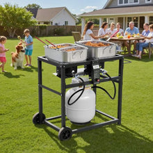 Outdoor Propane Deep Fryer 18 Qt x 2 Dual-Tank 40,000 BTU 3 Baskets 2 Thermometers Portable Stainless Steel Fryer Cart