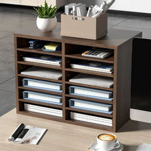 12-Compartment Wooden Literature Organizer with Adjustable Shelves for Office & Home (Brown)