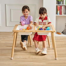 Sensory Table Set with 2 Stools Storage Bins & Paper Roll Holder Indoor/Outdoor Sand & Water Play Table – Wooden Gift for Kids