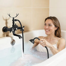 Clawfoot Tub Faucet Wall-Mount Bathtub Filler with Handheld Shower Matte Black Adjustable Arms & 360° Spout