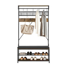 72" Hall Tree Coat Rack with Shoe Bench – 2-Tier Shoe Rack Hooks Hanging Rod & Wire Shelf Steel Frame Organizer for Bedroom Closet