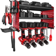 Power Tool Organizer 3-Tier Drill Rack 4 Drill Holders Pegboard 8-Outlet Charging Station