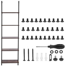 5-Tier Ladder Shelf 17.3 x 11.8 Inch Wall-Mounted Bookshelf with Metal Frame (Black)