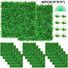 Artificial Boxwood Hedge Panel, 48pcs 10x10" UV Green Grass Wall, Fake Boxwood Privacy Fence for Indoor/Outdoor Garden & Backyard Decor