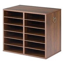Wood Literature Organizer 12 Compartments Adjustable Shelves Countertop File Sorter (Brown)