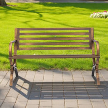 50-Inch Outdoor Bench Carbon Steel Frame with Slatted Backrest and Round Armrests – Weatherproof for Garden Park Yard Front Porch Antique Bronze
