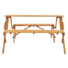 2-in-1 Foldable Picnic Table & Bench Set Transforming Wooden Outdoor Table with Umbrella Hole Portable (Brown)