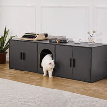 57.9-Inch Cat Litter Box Enclosure Hidden Double-Room Cabinet for 2 Cats Fits Most Litter Boxes (Black)