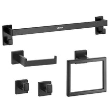 Matte Black 5-Piece Stainless Steel Bathroom Hardware Set 24-inch Towel Bar Towel Rack 2 Robe Hooks Toilet Paper Holder Wall Mounted