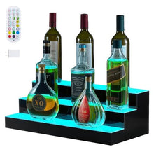 20 Inch 3 Tiers LED Lighted Liquor Bottle Display with RF Remote & App Control for 15 Bottles