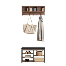 3-in-1 Coat Rack Shoe Bench with Hooks & Shelf – Rustic Brown Steel Hall Tree for Entry Bedroom Closet Office