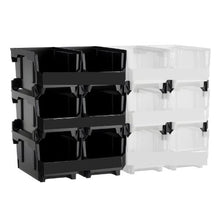 12-Pack Plastic Stackable Storage Bins 14.8 x 8.5 x 7.1 Inch (Black/Clear)