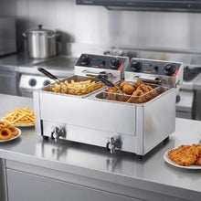 Commercial Electric Deep Fryer 3500W Dual Tank 19Qt Stainless Steel Fryer with Baskets Lids & Temp Control