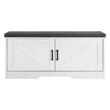 39.4 x 14.0 x 18.1 In Shoe Storage Bench with Padded Seat 2 Barn Doors & Adjustable Shelf (White + Black)