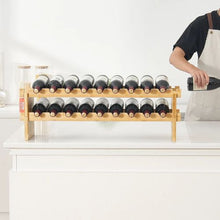 18 Bottle Wine Rack with 2-Tier Solid Bamboo Wood Storage Racks for Kitchen Bar and Cellar (Natural Color)