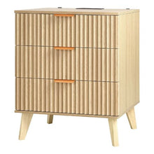 Fluted Nightstands Set of 2 Mid-Century Modern Bedside Tables with Charging Station 3 Drawers Khaki