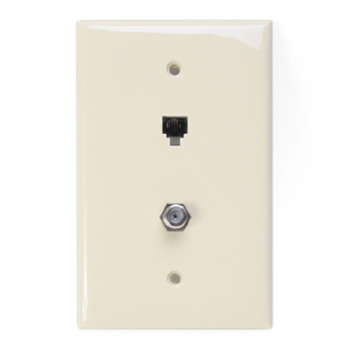 6P4C x F Midsize Telephone & Video Wall Jack Light Almond 40539-CMT