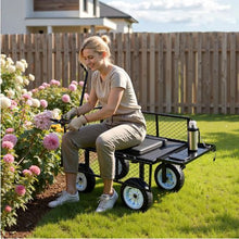 500 LBS Garden Cart with Seat Rolling Steel Garden Stool with Wheels Tool Tray & Adjustable Handle