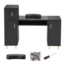 Black Glass Top Nail Tech Manicure Table with Storage